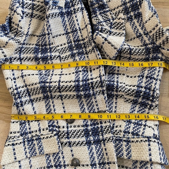 Zara double breasted textured weave jacket blazer in blue - Picture 8 of 10